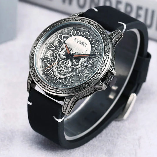 Skull Casual Quartz Watch, Embrace the dark allure of our Skull Watch – a stylish timepiece for bikers, rockers, gothic enthusiasts, and diverse cultures. With free shipping in the USA, this unique accessory blends edgy aesthetics with affordability. Elevate your style today!