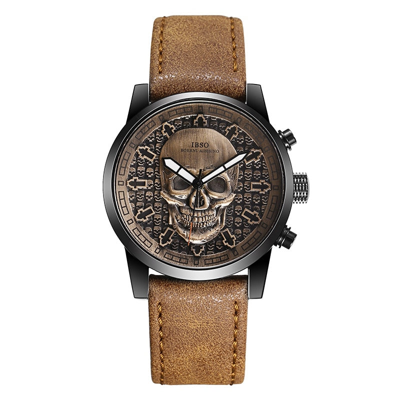 Skull Quartz Watch Brown, Front Packet